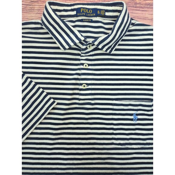 Polo Ralph Lauren Mens Classic Fit Navy Striped Polo XL - Picture 4 of 8